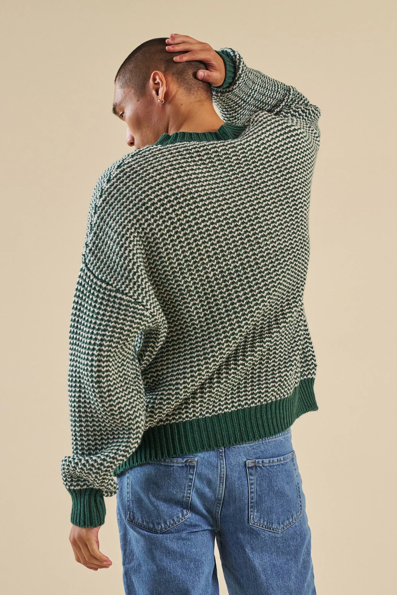 GREEN STRIPE CHUNKY RIB KNIT