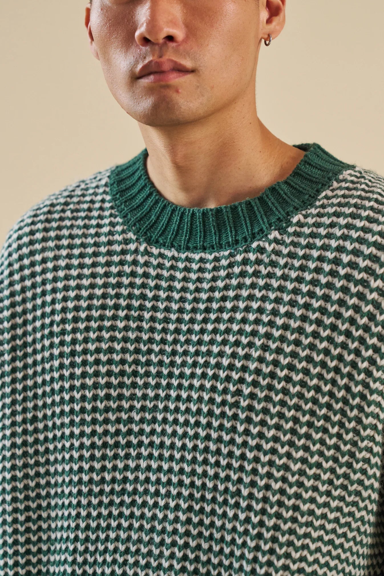 GREEN STRIPE CHUNKY RIB KNIT