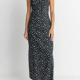 FLEUR FLORAL GATHERED MAXI DRESS