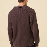 OPEN COLLAR ACID WASH KNIT