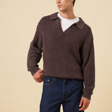 OPEN COLLAR ACID WASH KNIT