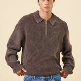 ACID WASH HALF ZIP KNIT PULLOVER