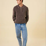 ACID WASH HALF ZIP KNIT PULLOVER
