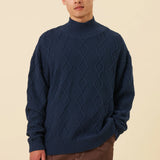 DIAMOND CABLE MOCK NECK KNIT
