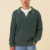 OPEN COLLAR ACID WASH KNIT