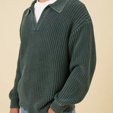 OPEN COLLAR ACID WASH KNIT