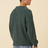 OPEN COLLAR ACID WASH KNIT