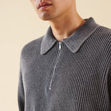 ACID WASH HALF ZIP KNIT PULLOVER