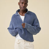 ACID WASHED HALF ZIP KNIT PULLOVER