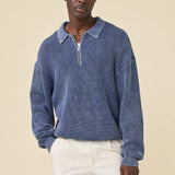 ACID WASHED HALF ZIP KNIT PULLOVER