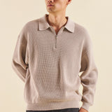 ACID WASH HALF ZIP KNIT PULLOVER