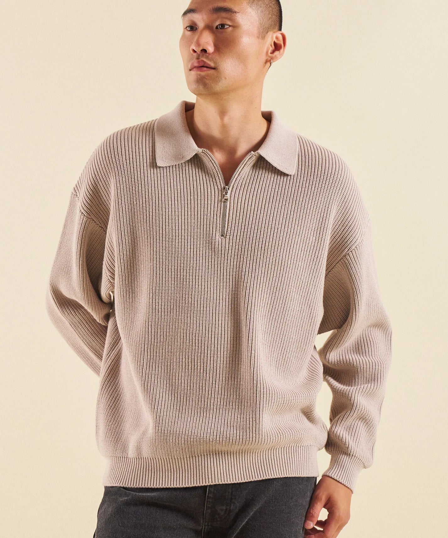 ACID WASH HALF ZIP KNIT PULLOVER