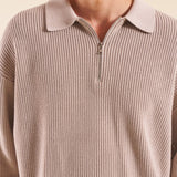 ACID WASH HALF ZIP KNIT PULLOVER