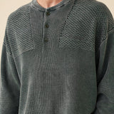 HALF BUTTON PANEL ACID WASHED PULLOVER