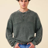 HALF BUTTON PANEL ACID WASHED PULLOVER