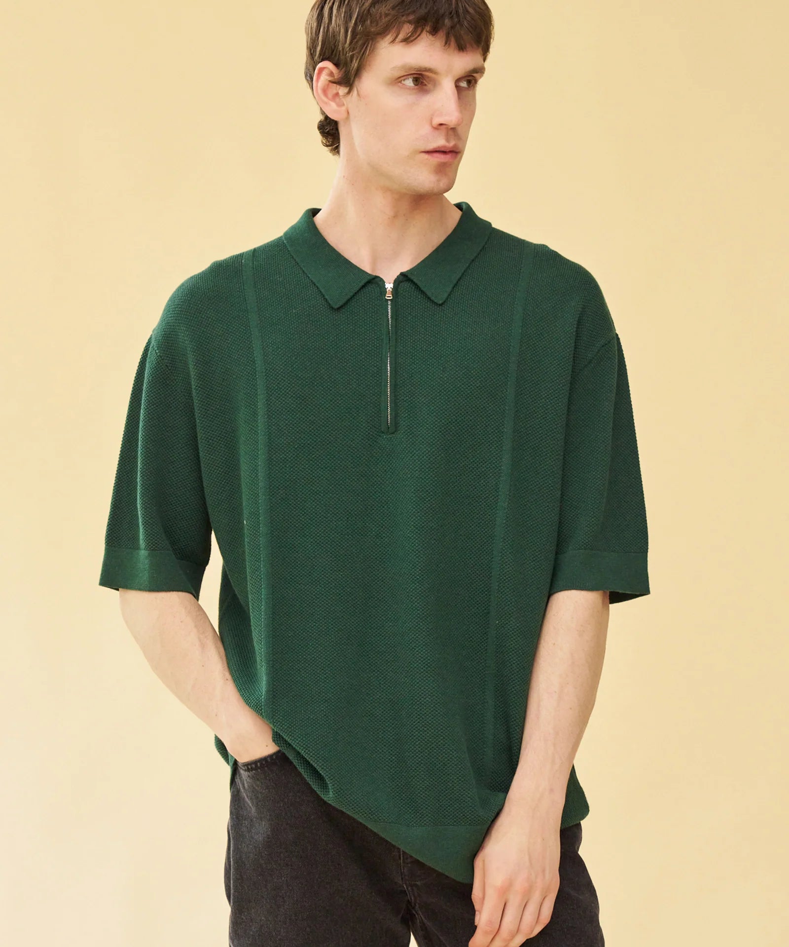 ARTHUR 1/4 ZIP WAFFLE KNIT POLO