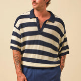FREDDIE MARINE WAFFLE STRIPE KNIT POLO