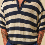 FREDDIE MARINE WAFFLE STRIPE KNIT POLO