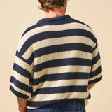 FREDDIE MARINE WAFFLE STRIPE KNIT POLO
